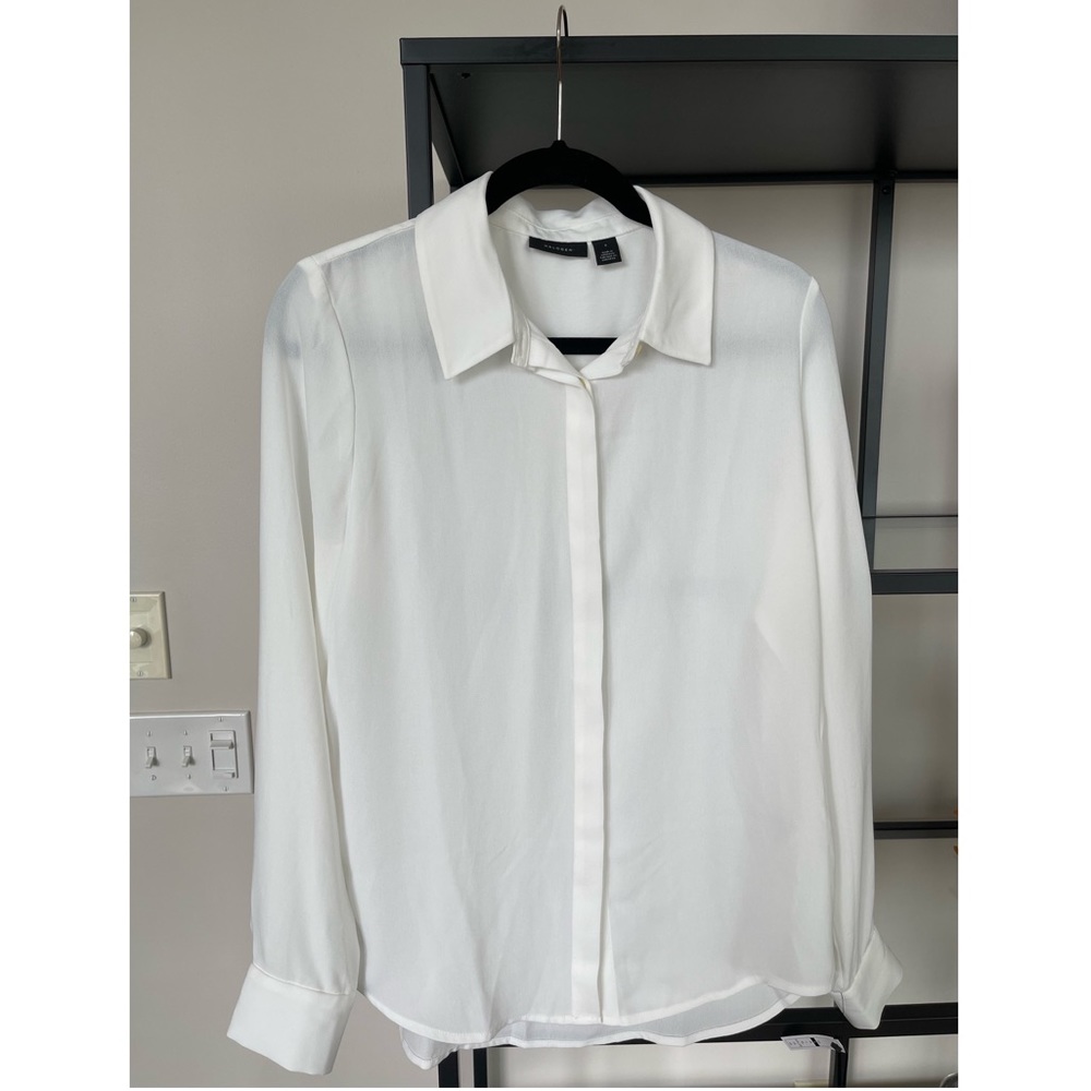 NWT halogen Hidden Button Long Sleeve Blouse in Ivory Cloud